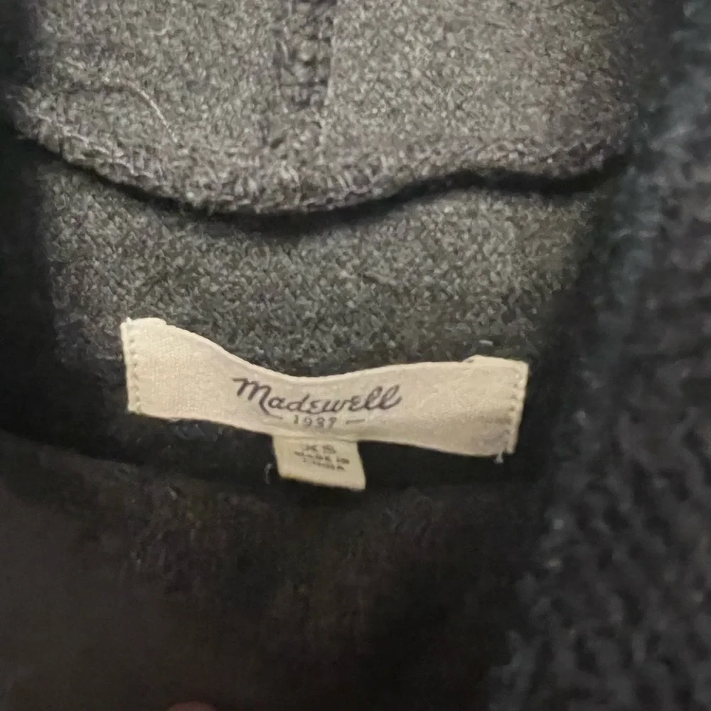 Madewell grey muted plaid mock neck boxy sweater